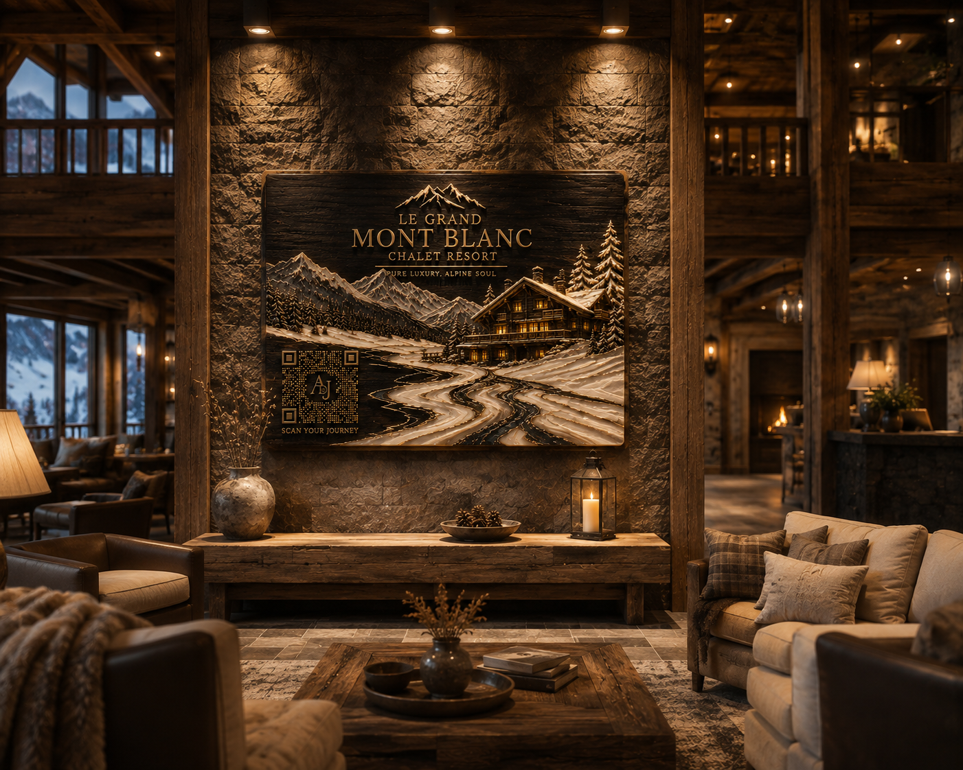 Le Grand Mont Blanc Chalet Resort lobby masterpiece