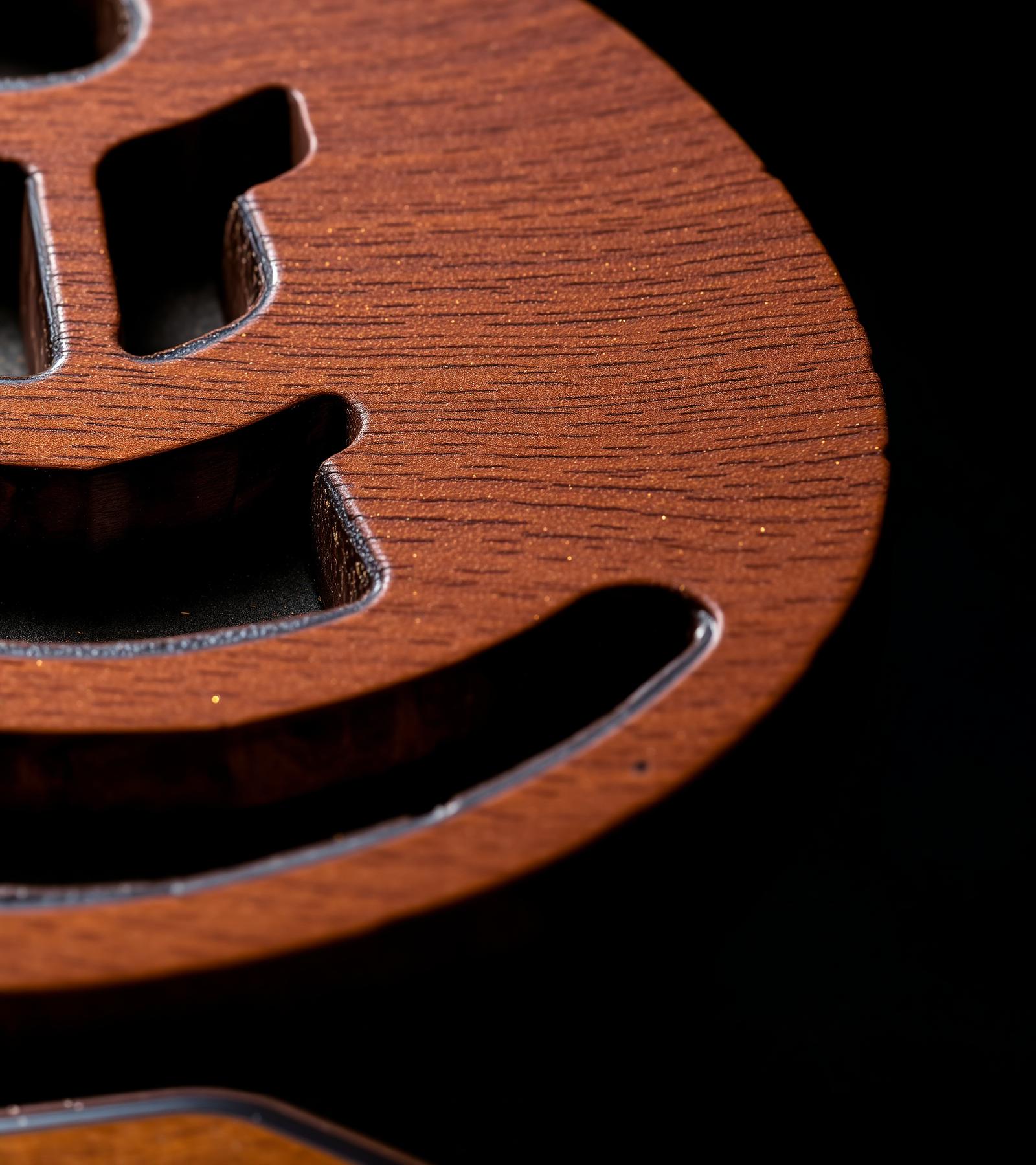 Close-up of burnt wood and epoxy detail
